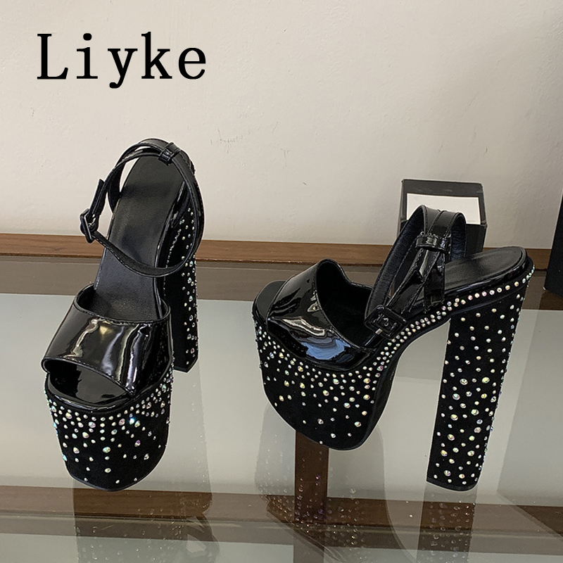 Street Fashion Shoes - Liyke Fashion Crystal Rhinestone Thick High