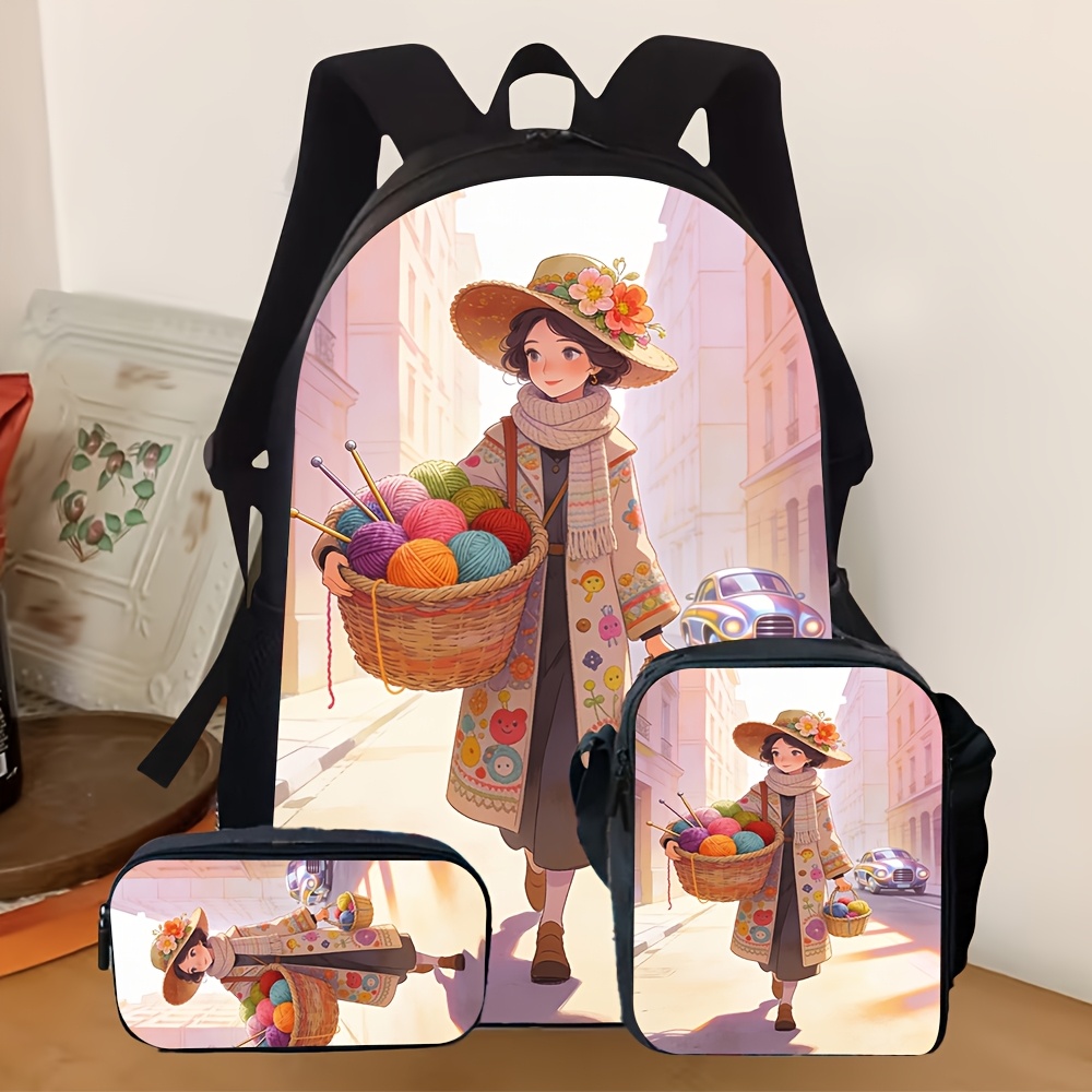 Street Fashion China Beautiful Girls - 3pcs 2D Flat Backpack Three-Piece Set