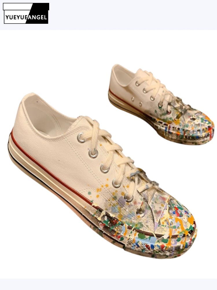Street Fashion Shoes - Womens Spring New Lace-Up Painted Low