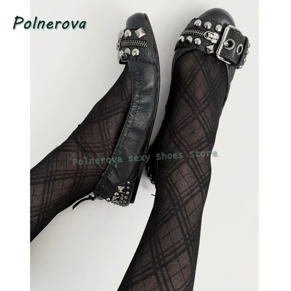 Street Fashion Shoes - Rivet Belt Buckle Mary Jane Shoes