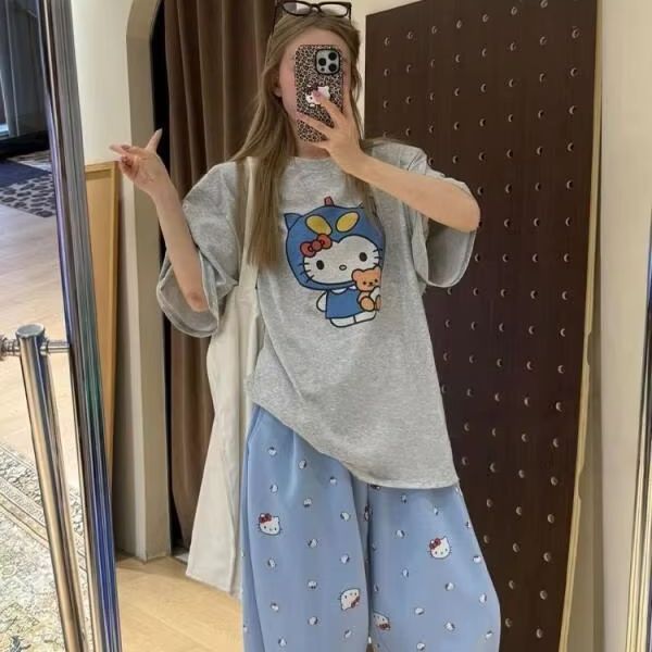 Short Sleeved Hello Kitty Prin - огляд і ціна Street Summer Fashion